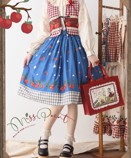 Miss Point りんご園 バイエルン風ロリィタドレス リバーシブルスカート、フリルブラウス、リバーシブルベスト [LO942]