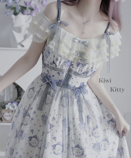 Kiwi Kitty 勿忘草と猫 JSK＋花丸＋帽子セット [LO550]