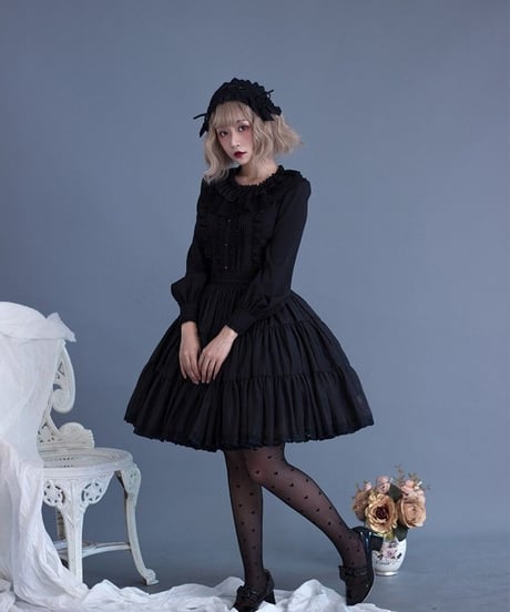 フリル＆レース ラウンドネック 長袖 ロリータ ブラウス XL [LO33]