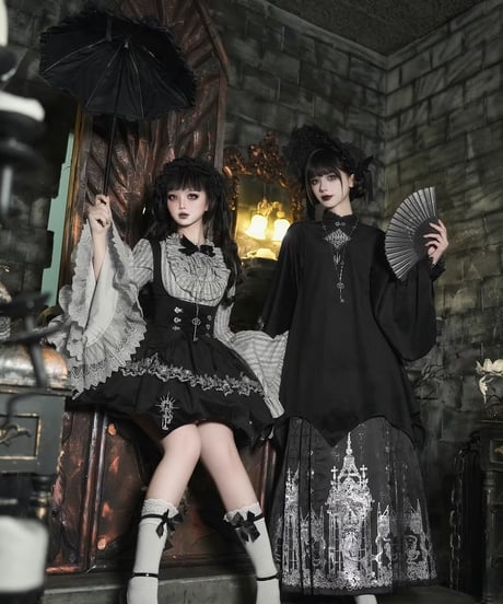 with PUJI Letter and Poetry /  鴉の夜啼き ゴシック＆ロリィタドレス セット  [LO1491]