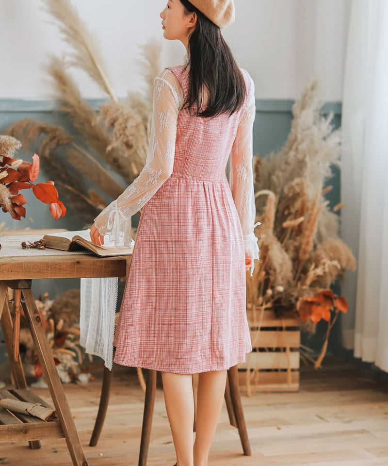 かわいいピンクのチェック柄のレトロなジャンパースカート XL [OP146 ...