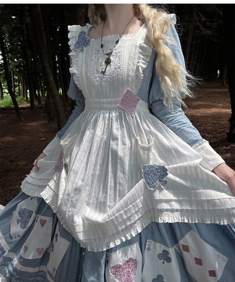 Beleganty Lolita / トランプ パッチ刺繍 アリス コットン ビッグスイング ドレス セット [LO617]