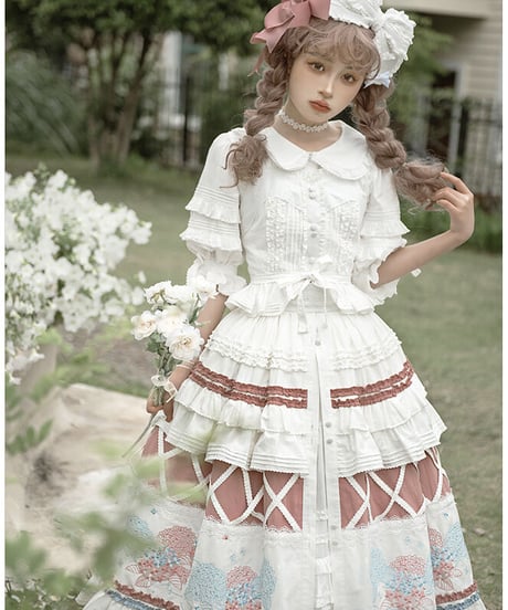 mumu あじさい クラシックロリィタ コットン スカート、ブラウス、ペチコート　フルセット [LO520]