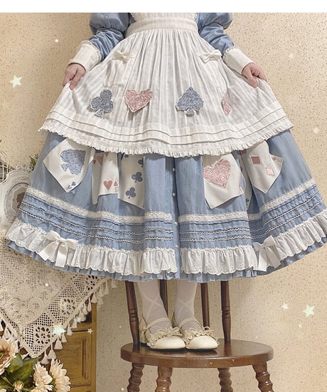 Beleganty Lolita / トランプ パッチ刺繍 アリス コットン ビッグスイング ドレス セット [LO617]