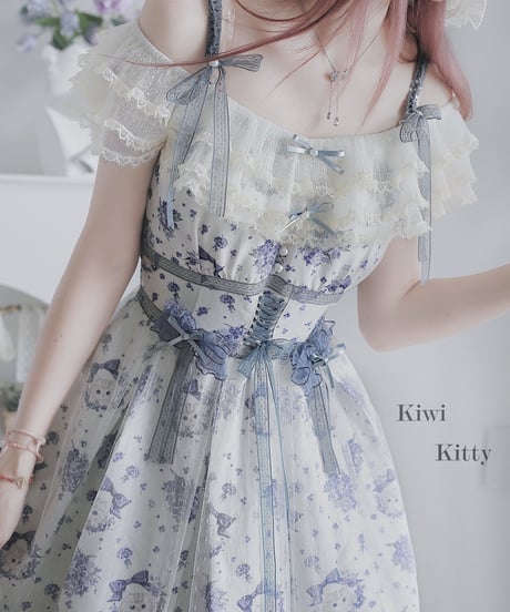 Kiwi Kitty 勿忘草と猫 JSK＋花丸＋帽子セット [LO550]