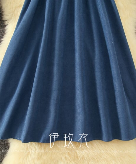 白別布 レースドールカラー コーデュロイ ロングワンピース  2XL [OP312]