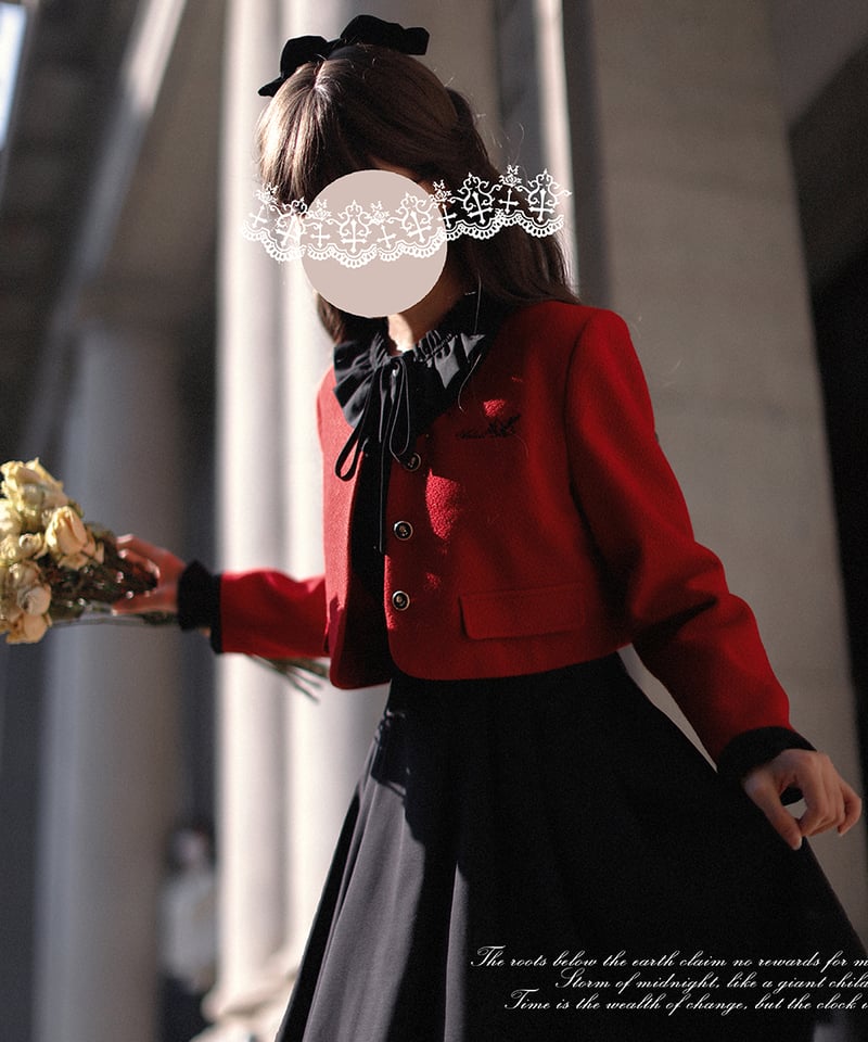 胡桃木JK / フィアーミーズ 黒赤レトロ エレガントワンピース