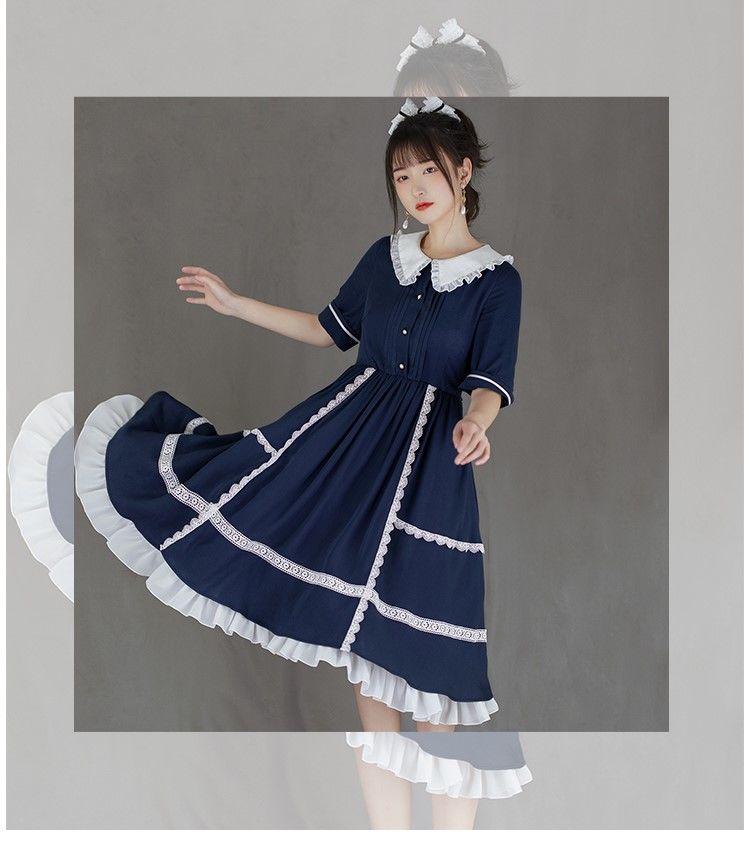 ネイビー 紺 シスター ワンピース バッスル フリル ロリィタ ネイビー 紺 シスター ワンピース バッスル フリル ロリィタ