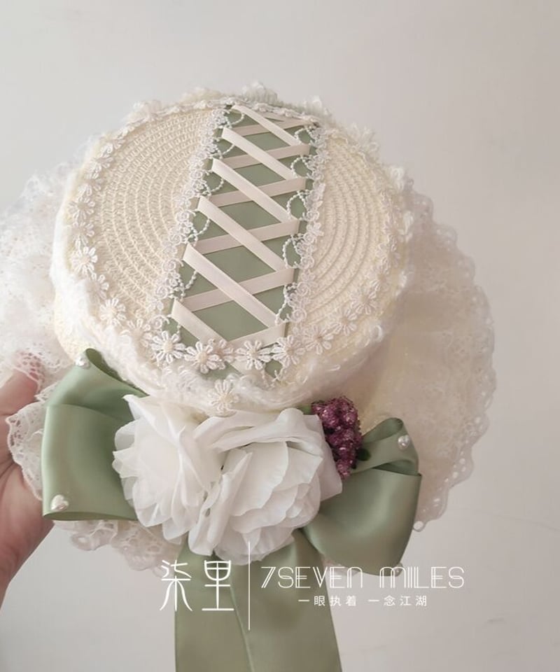 ロリィタ ストローハット カンカン帽 レース リボン ロング