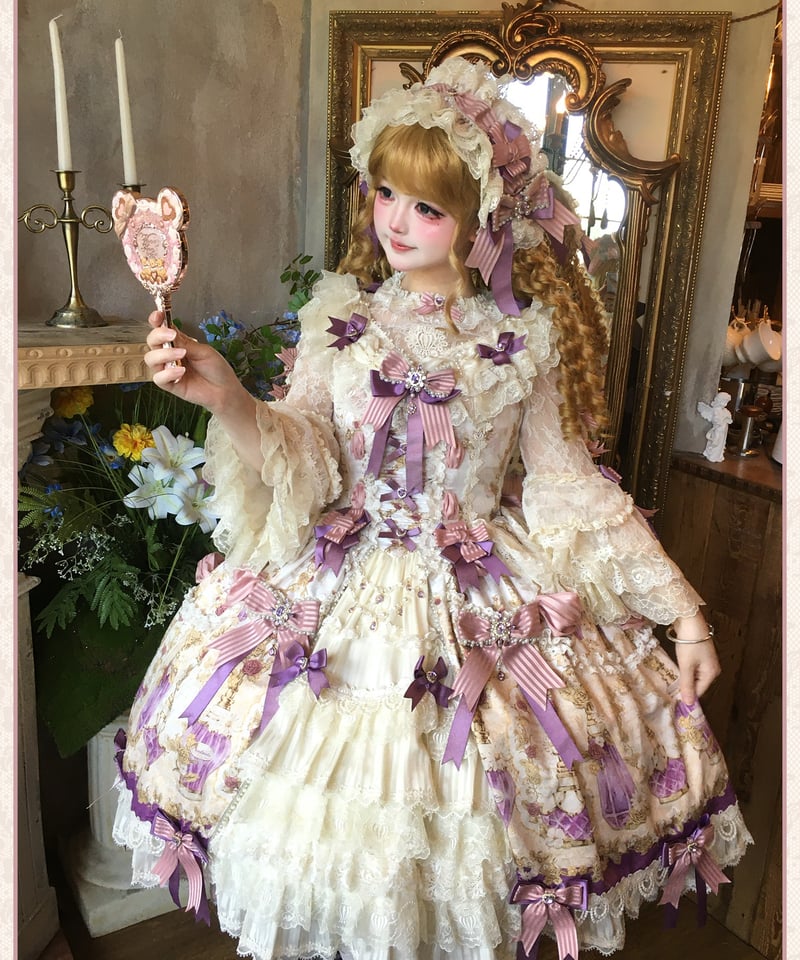 【han gu liang】宝石の王冠ロリィタドレス3点セット ピンク Twin Bears / Antique Gemstone Fragrance ロリィタドレス