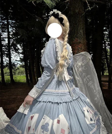 Beleganty Lolita / トランプ パッチ刺繍 アリス コットン ビッグスイング ドレス セット [LO617]