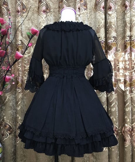 シフォン レース ラウンドネック 姫袖 ロリィタインナーブラウス [LO557]