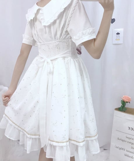 ロリィタ 星座柄 リボンストラップ スリム シフォン JSK ストラップドレス ワンピース ワンサイズ[LO132]
