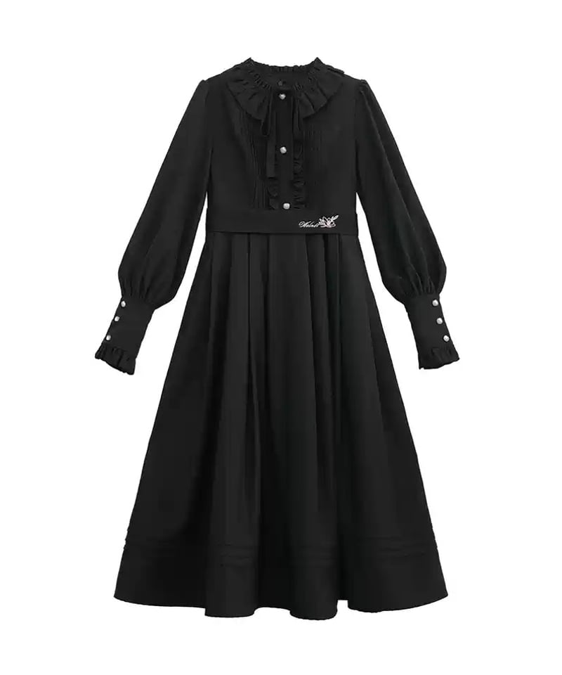 胡桃木JK / フィアーミーズ 黒赤レトロ エレガントワンピース