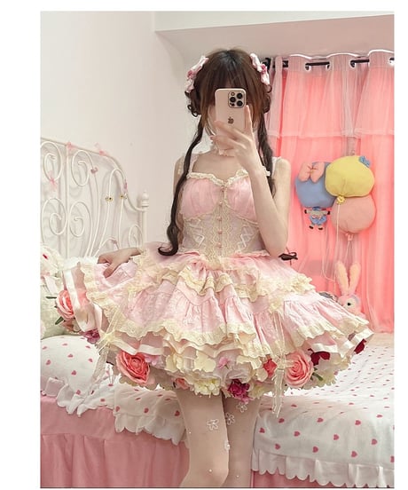一只冲天兔 / 花パニエ 35cm丈 ④[LO26]