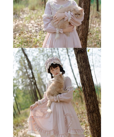 ピンク ギンガムチェック ロリィタドレス ワンピース ハニーヨーグルト L [LO110]