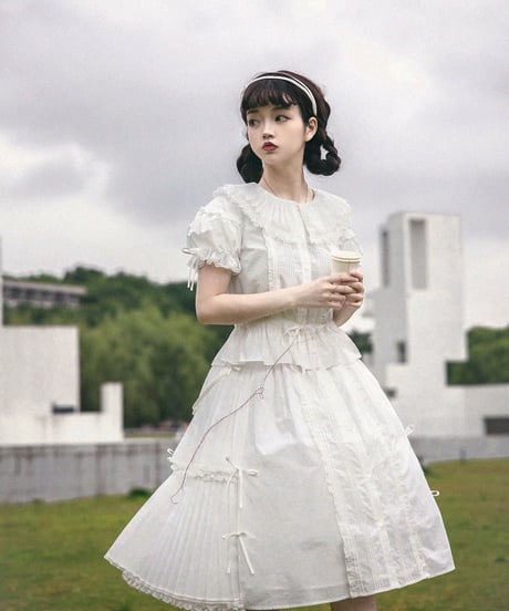 WhitalAlley / Whisper of Pleats コットン ツイストサスペンダースカート＋ブラウス [LO548]