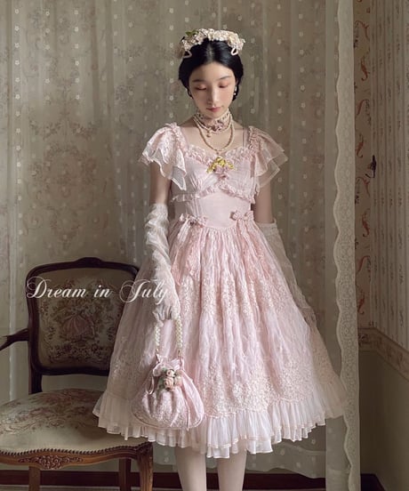 Dream in July チェリーブロッサム 刺繍フライングスリーブ JSK [LO533]