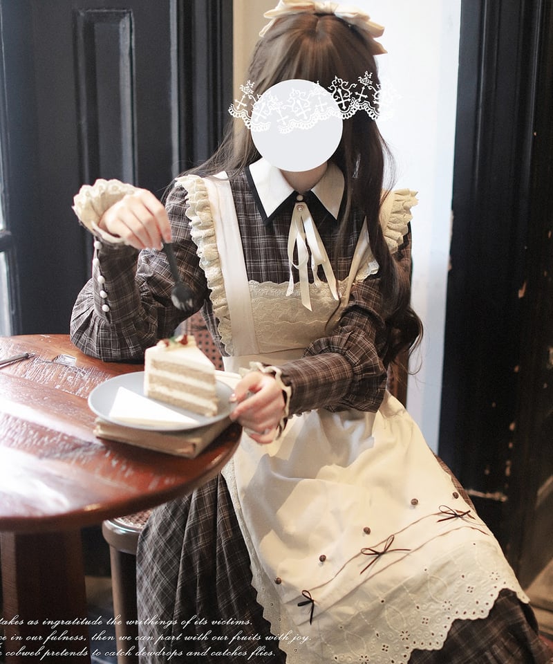 ロリータドレス イエロー チェック柄 フリル　胡桃木　エプロン　ワンピース ロリータドレス イエロー チェック柄 フリル 胡桃木 エプロン