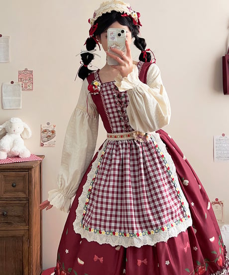 Miss Point りんご園 バイエルン風ロリィタドレス 帽子、三角ケーキ帽、エプロン [LO942]