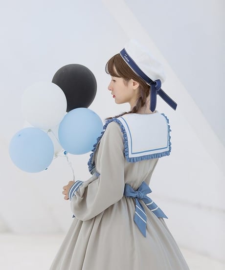 グレー＆ブルー セーラーカラー ロリィタドレス ワンピース（环岛日记op ） L [LO272]
