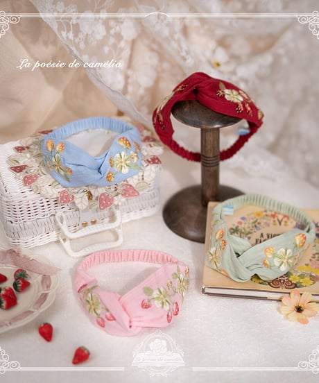 la poésie de camélia いちご 刺繍ロリィタ 刺繍ベルト・三角巾・ヘアバンド[LO474]