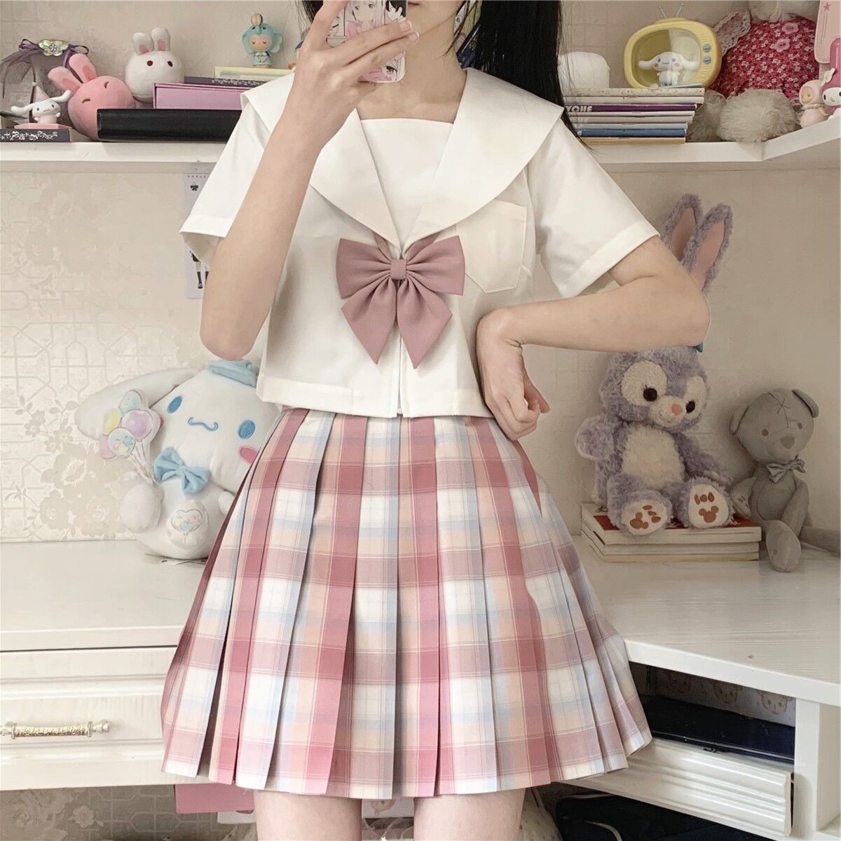 x*）様 morphose セーラーカラー 半袖ブラウス ピンク ホワイト セーラーカラー 半袖 ブラウス 関西襟 JK制服 [BL297