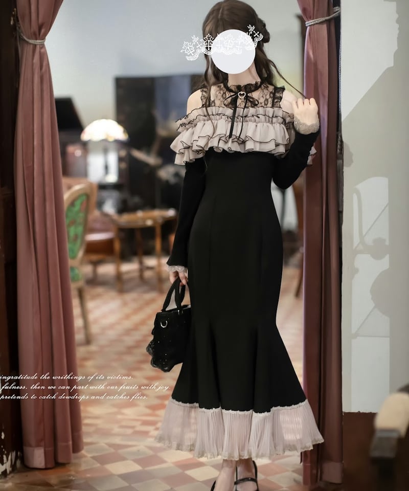 胡桃木JK / 夜櫻 フィッシュテイルワンピース [LO1479] | Roses on th