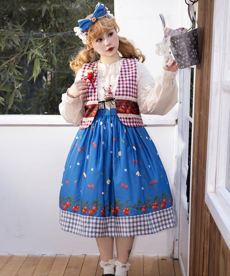 Miss Point りんご園 バイエルン風ロリィタドレス リバーシブルスカート、フリルブラウス、リバーシブルベスト [LO942]