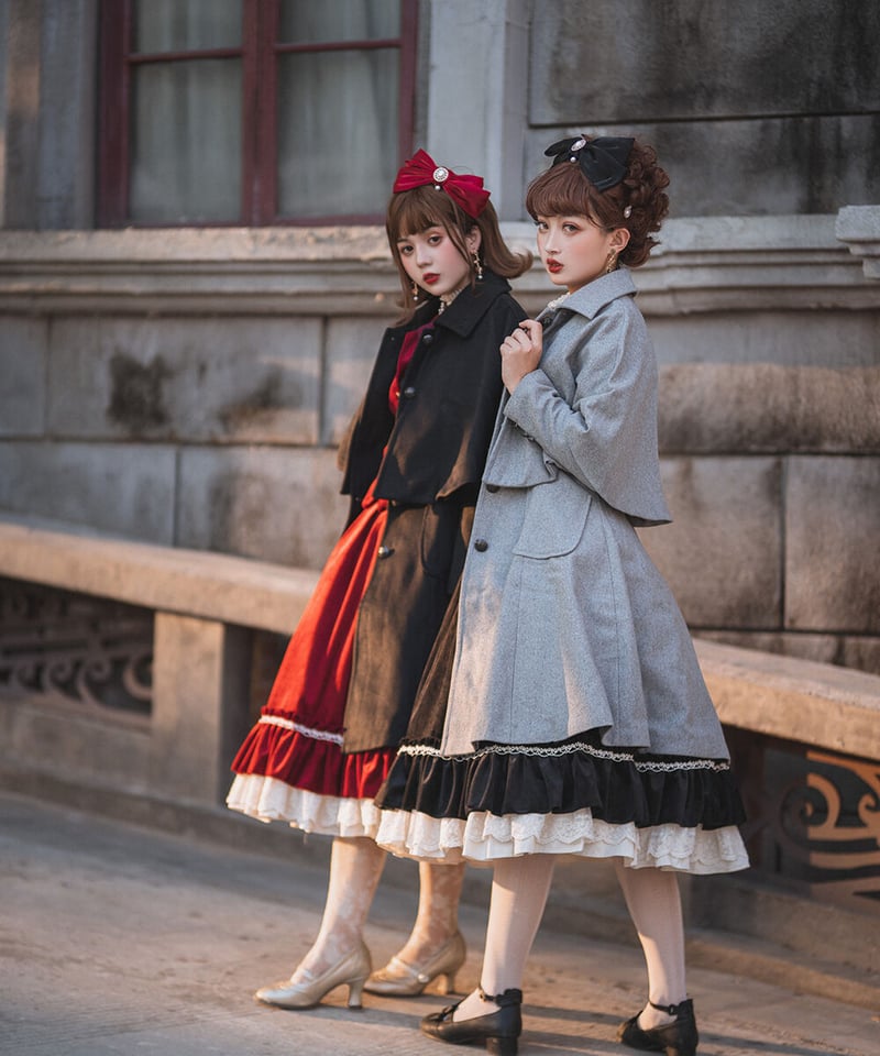 ロリータ エペティス Miss Point ワンピース レッド ブラック Miss Point / 薔薇人形 ロリィタドレス マント付きコート [LO113