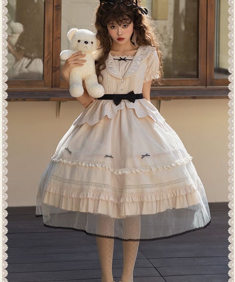 with PUJI Letter and Poetry シリーズ ガラス窓  ゴシック＆ロリィタ  ドレス セット [LO485]