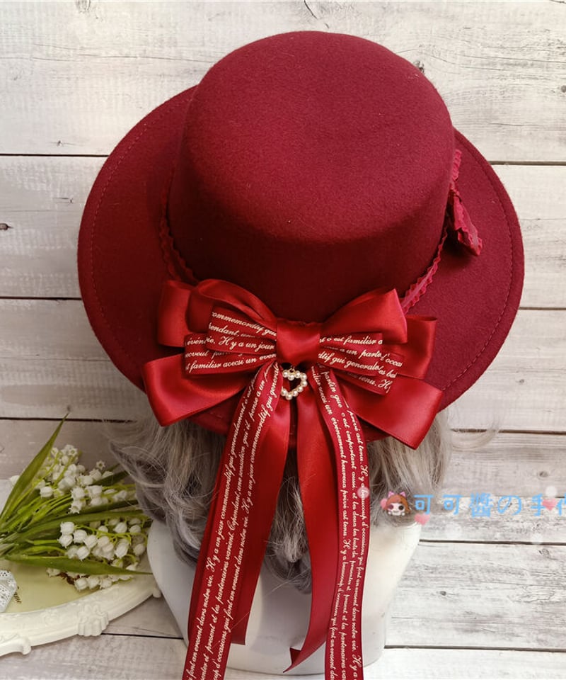 Cocoa フラットトップ リボン ロリィタハット [AC37] | Roses on the