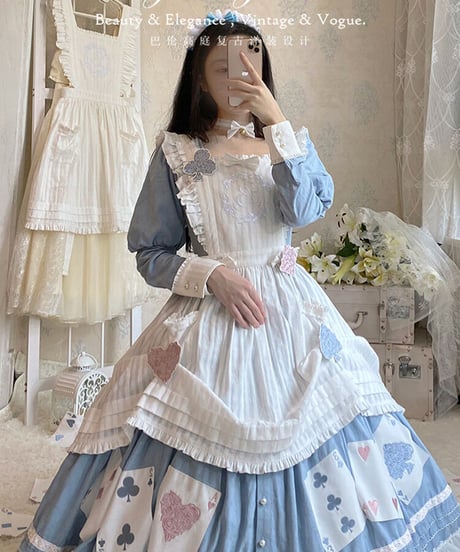 Beleganty Lolita / トランプ パッチ刺繍 アリス コットン ビッグスイング ドレス セット [LO617]