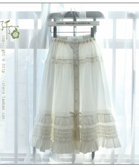 森美物 生成り 綿 フリルたっぷりのロングペチコート ロリィタ スカート 62cm丈 [LO92]