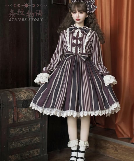 Bramble Rose / Stripes Story ロリィタ ワンピース full set [LO929]