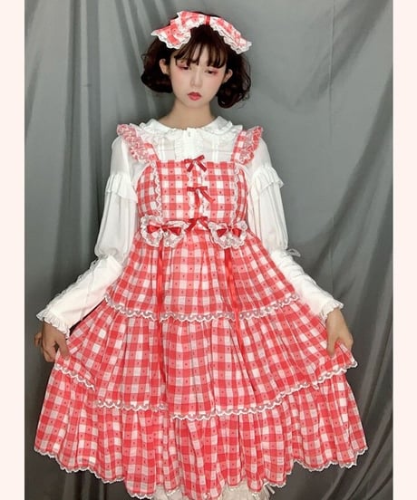 櫻田小鹿  S～4XL ギンガムチェック ロリィタ ジャンパースカート [LO207]
