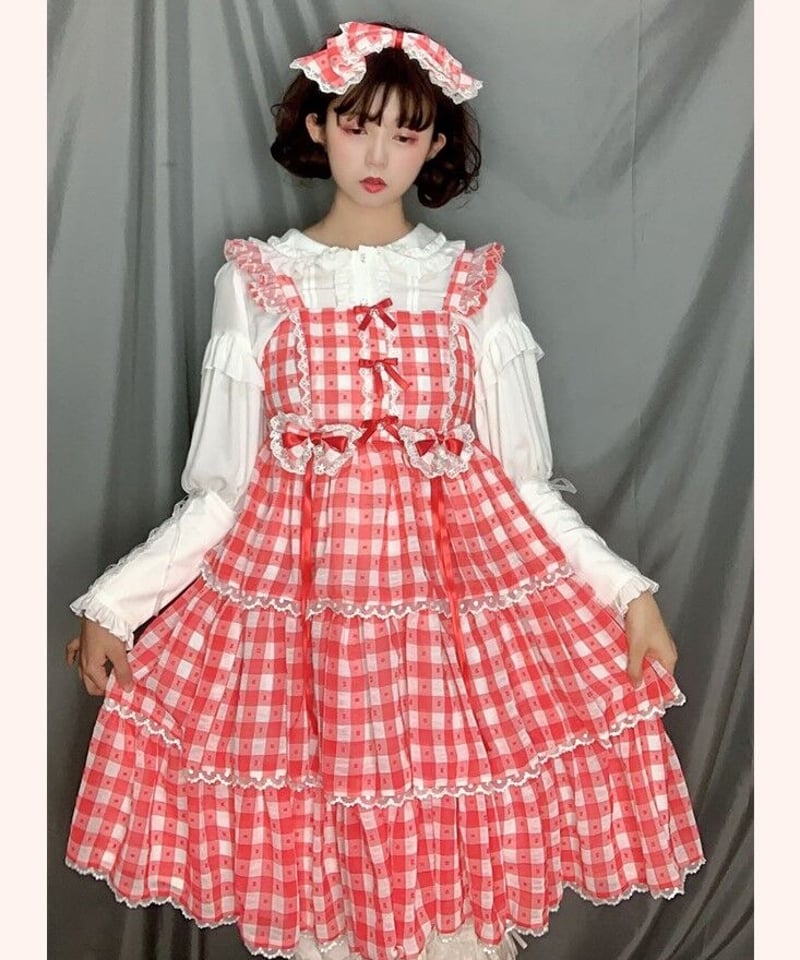 Milky Gingham Dollジャンパースカートset