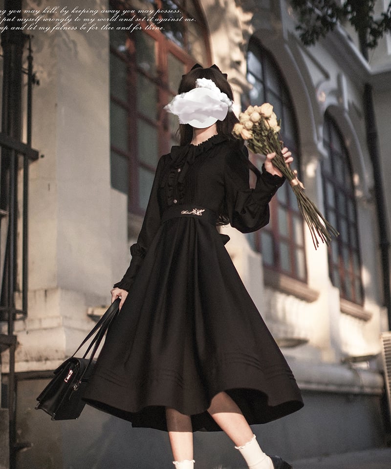 胡桃木JK / フィアーミーズ 黒赤レトロ エレガントワンピース