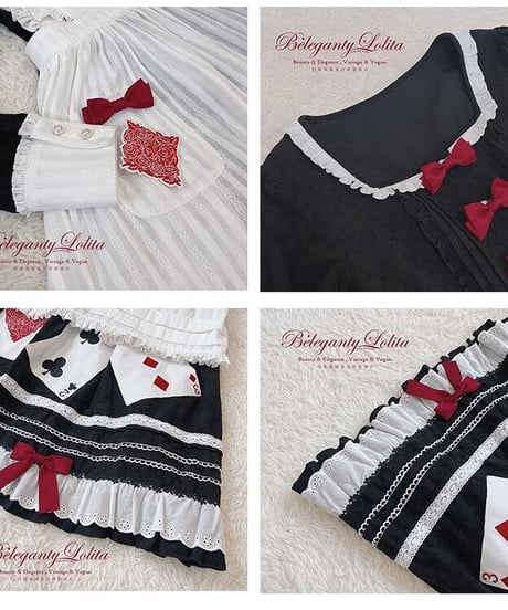 Beleganty Lolita / トランプ パッチ刺繍 アリス コットン ビッグスイング ドレス セット [LO617]