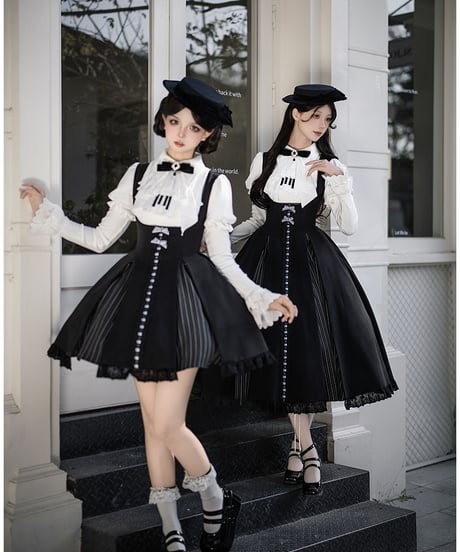 with PUJI Letter and Poetry /  モノクロ楽章 ロリィタドレス セット  [LO1547]