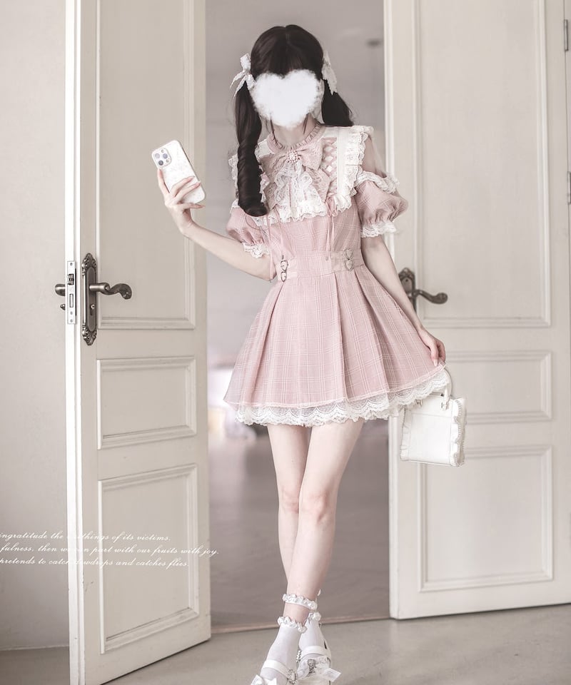 胡桃木JK / 天使の鼓動 オリジナル地雷系量産型 グレーブルー/ピンク