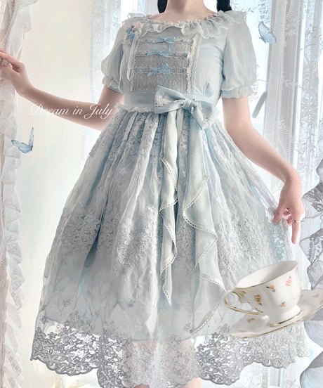 Dream in July チェリーブロッサム 刺繍フライングスリーブ OP ロング [LO533]