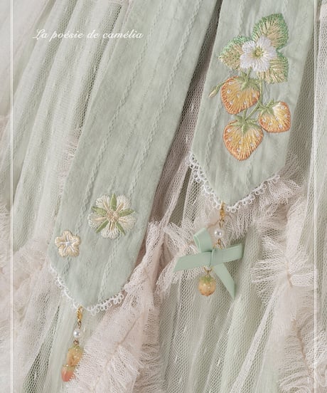 la poésie de camélia いちご 刺繍ロリィタ 刺繍ベルト・三角巾・ヘアバンド[LO474]