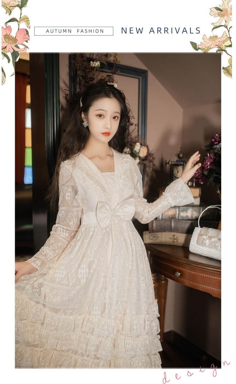 レース×フレンチリッチ✭アプリコットロングワンピース✭デート