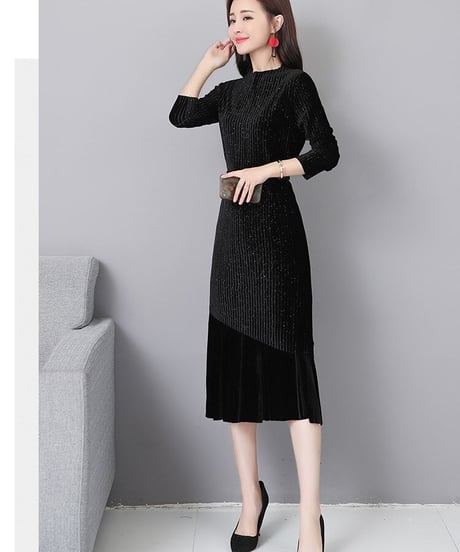 ラメ入りベルベット 2way プリーツ ロングプルオーバー スカート セット 3XL[OP224]
