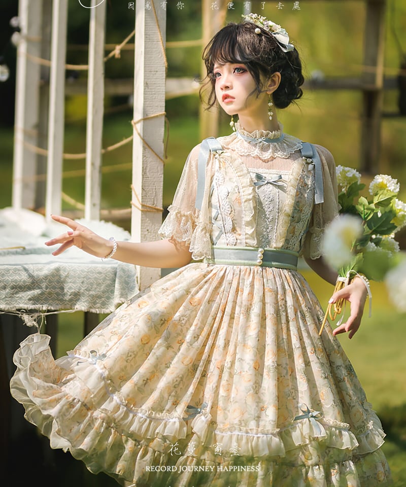 Lingxi 花囲いの窓辺 カントリー風 ロリィタ JSK＋ブラウス