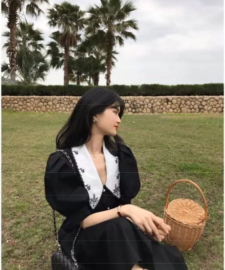 刺繍ドールカラー 清楚な 半袖ワンピース 2XL [OP291]