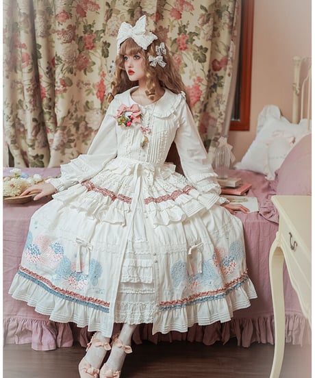mumu あじさい クラシックロリィタ コットン スカート、ブラウス、ペチコート　フルセット [LO520]
