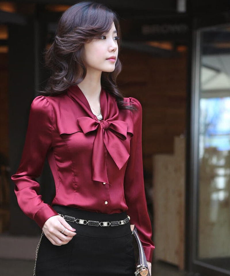 サテン ボウタイ 長袖 ブラウス XXL [BL58] | Roses on the Roof