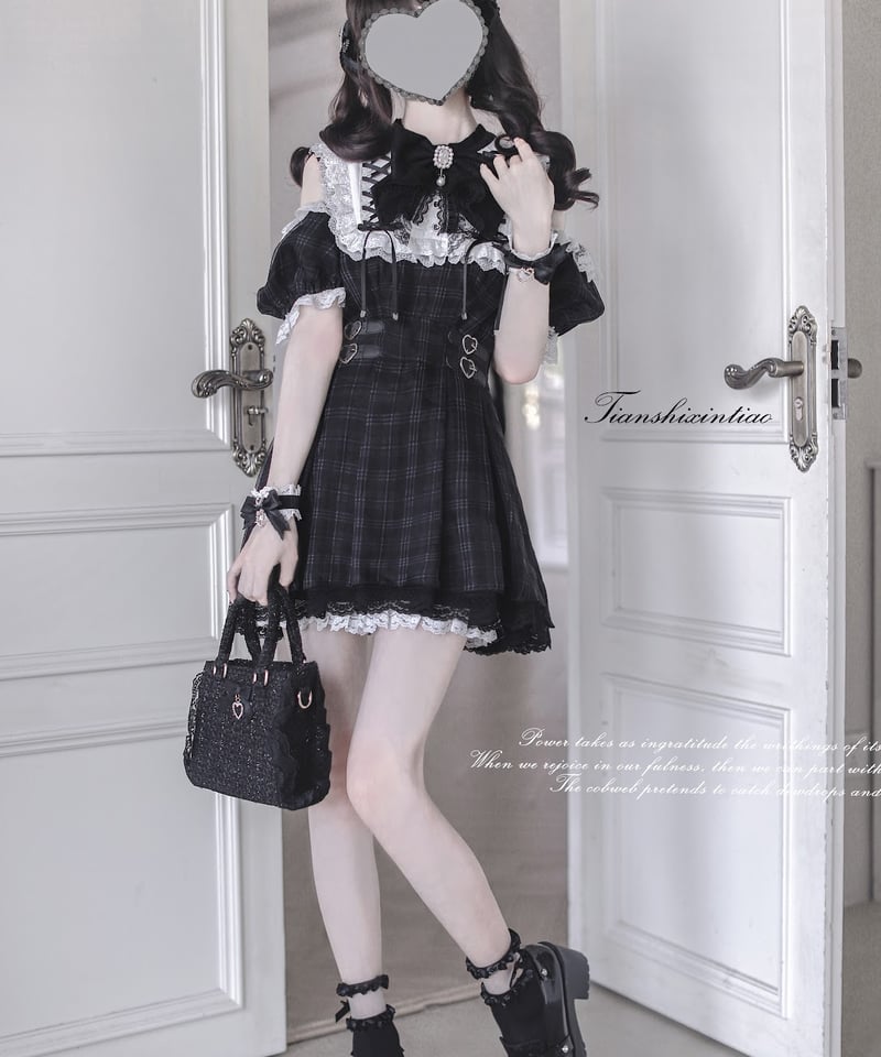 胡桃木JK / 天使の鼓動 地雷系量産型 ブラックチェック ワンピース